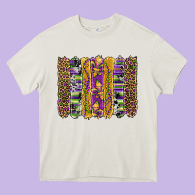 Mardi Gras Fleur De Lis Cowhide Serape Leopard Glitter Brushstrokes Heavy Core Tee Designed By Artiststas