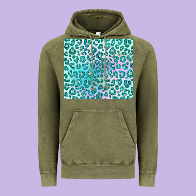 Turquoise Leopard Glitter Vintage Hoodie Designed By Jahusdesignshop