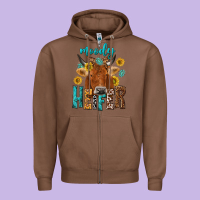 Moody Cow Zipper Hoodie Designed By Nancycooperartshop