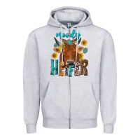 Heather Grey moody cow Zipper Hoodie - NancyCooperArtShop