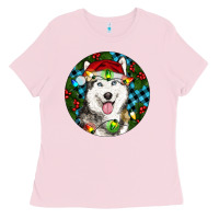 Bubblegum Pink Christmas Husky Ladies Tee - RanaPortraitStore