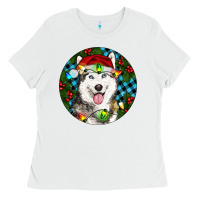 White Christmas Husky Ladies Tee - RanaPortraitStore
