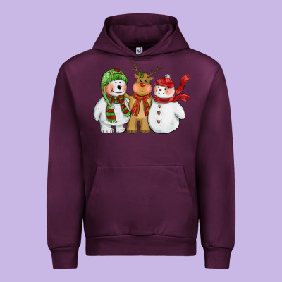 Christmas Polar Bear Reindeer And Snowman Urban Hoodie Designed By Cowgirlartshop