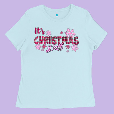 Ladies Tee It's Christmas Y'all Season Pink Christmas