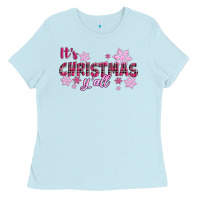 Baby Blue It's Christmas Y'all Season Pink Christmas Ladies Tee - RanaPortraitStore