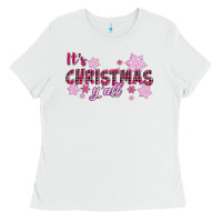 White It's Christmas Y'all Season Pink Christmas Ladies Tee - RanaPortraitStore