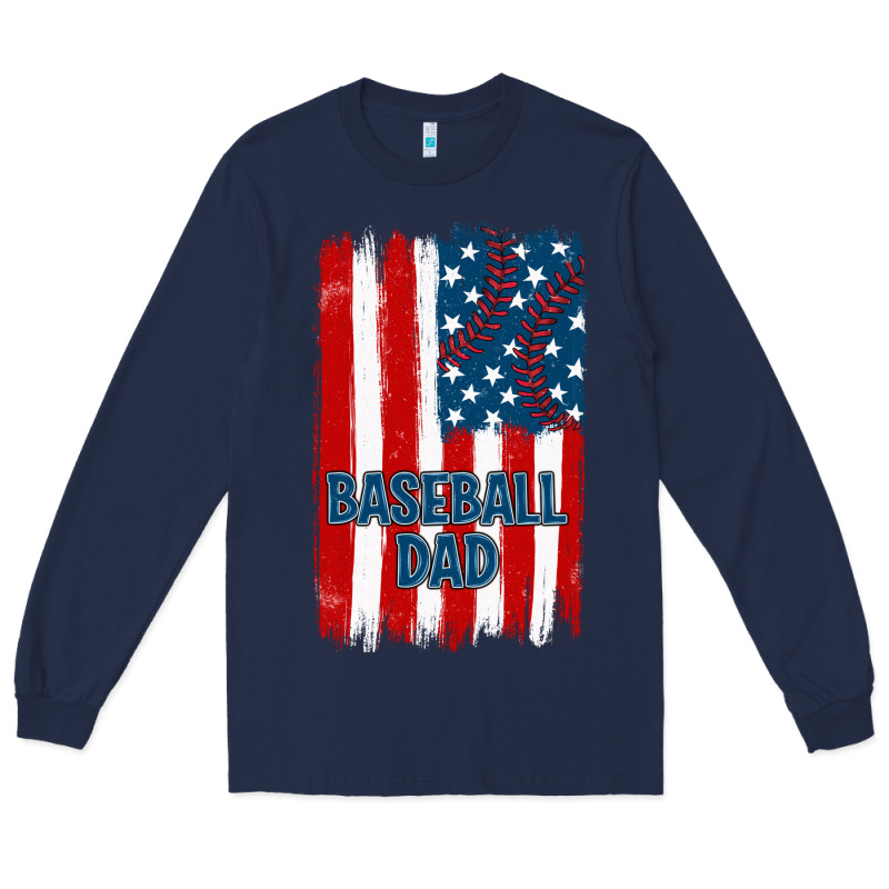 Baseball Dad American Flag Long Sleeve Tee by JahusDesignShop | Teevron