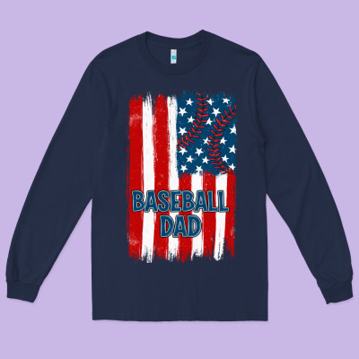 Baseball Dad American Flag Long Sleeve Tee Designed By Jahusdesignshop