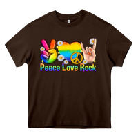Chocolate Brown peace love rock pride Heavy Core Tee - texasbilliewilder
