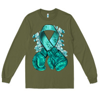 Army Green teal ribbon with boxing gloves Long Sleeve Tee - NancyCooperArtShop