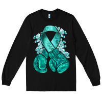 Black teal ribbon with boxing gloves Long Sleeve Tee - NancyCooperArtShop