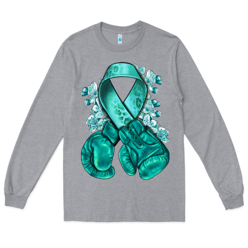 Teal Ribbon With Boxing Gloves Long Sleeve Tee by NancyCooperArtShop | Teevron