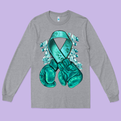 Teal Ribbon With Boxing Gloves Long Sleeve Tee Designed By Nancycooperartshop