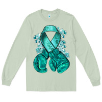 Matcha teal ribbon with boxing gloves Long Sleeve Tee - NancyCooperArtShop