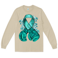 Mushroom teal ribbon with boxing gloves Long Sleeve Tee - NancyCooperArtShop