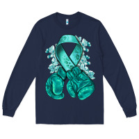 Navy teal ribbon with boxing gloves Long Sleeve Tee - NancyCooperArtShop