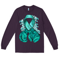 Plum teal ribbon with boxing gloves Long Sleeve Tee - NancyCooperArtShop