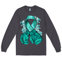 Smoke teal ribbon with boxing gloves Long Sleeve Tee - NancyCooperArtShop