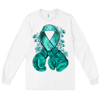 White teal ribbon with boxing gloves Long Sleeve Tee - NancyCooperArtShop