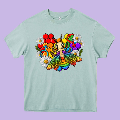Pride Bee With Daisy Lgbtq Heavy Core Tee Designed By Texasbilliewilder