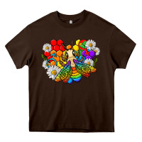 Chocolate Brown pride bee with daisy lgbtq Heavy Core Tee - texasbilliewilder