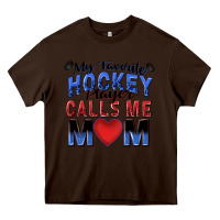 Chocolate Brown my favorite hockey player calls me mom Heavy Core Tee - Zillion Design Studio