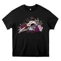 Black Boho floral raven skull Heavy Core Tee - RanaPortraitStore