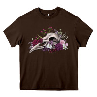 Chocolate Brown Boho floral raven skull Heavy Core Tee - RanaPortraitStore
