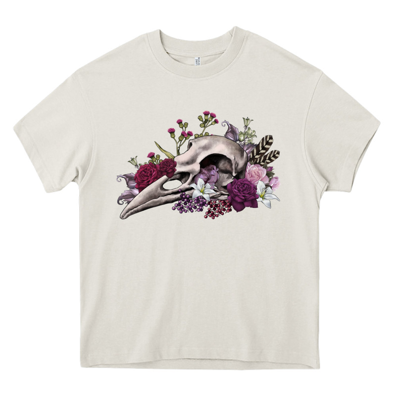 Boho Floral Raven Skull Heavy Core Tee by RanaPortraitStore | Teevron