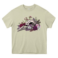 Mossy Boho floral raven skull Heavy Core Tee - RanaPortraitStore