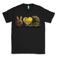 Black Peace Love Green Chameleon Lizard Classic Tee - LillyAllenDesigns