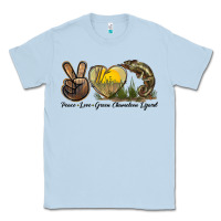 Dusty Blue Peace Love Green Chameleon Lizard Classic Tee - LillyAllenDesigns
