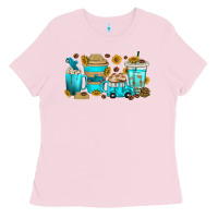 Bubblegum Pink truck coffee cups Ladies Tee - texasbilliewilder