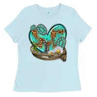 Baby Blue turquoise western heart with horseshoe Ladies Tee - texasbilliewilder
