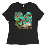 Black turquoise western heart with horseshoe Ladies Tee - texasbilliewilder