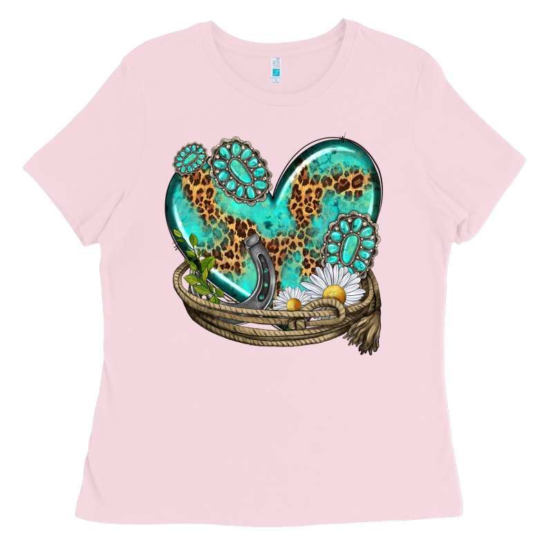 Turquoise Western Heart With Horseshoe Ladies Tee by texasbilliewilder | Teevron
