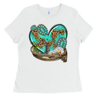 White turquoise western heart with horseshoe Ladies Tee - texasbilliewilder