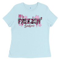 Baby Blue It's Freezin Season Pink Christmas Ladies Tee - RanaPortraitStore