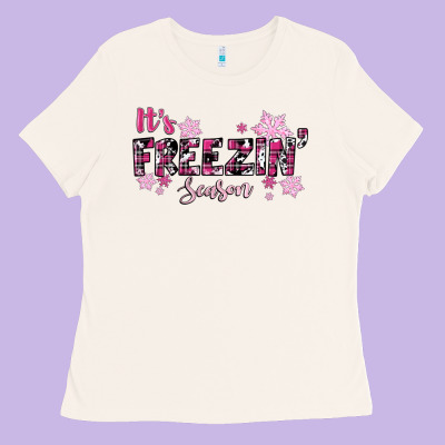 Ladies Tee It's Freezin Season Pink Christmas