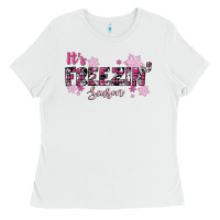White It's Freezin Season Pink Christmas Ladies Tee - RanaPortraitStore