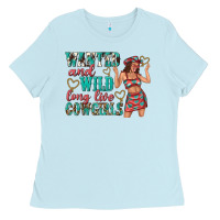 Baby Blue wanted and wild long live cowgirls Ladies Tee - texasbilliewilder