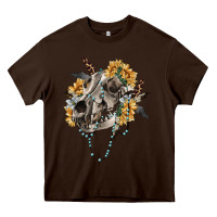 Chocolate Brown Boho wolf skull Heavy Core Tee - RanaPortraitStore
