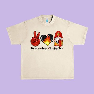 Peace Love Firefighter Urban Heavy Tee Designed By Artiststas