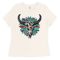 Bone western bull skull with sunflower and gemstone Ladies Tee - texasbilliewilder