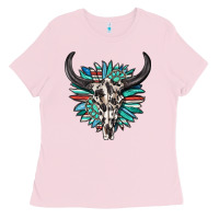 Bubblegum Pink western bull skull with sunflower and gemstone Ladies Tee - texasbilliewilder