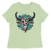 Matcha western bull skull with sunflower and gemstone Ladies Tee - texasbilliewilder