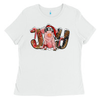 White Christmas Joy With Pig Ladies Tee - RanaPortraitStore