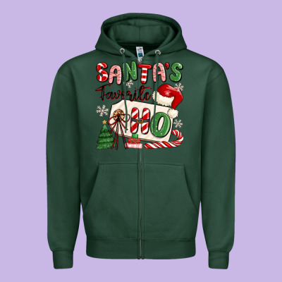 Santa's Favorite Ho Zipper Hoodie Designed By Maliassmallbusiness