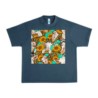 Midnight Navy sunflowers and goat western seamless pattern Urban Heavy Tee - BundleAndBundleShop