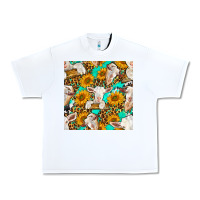 White sunflowers and goat western seamless pattern Urban Heavy Tee - BundleAndBundleShop